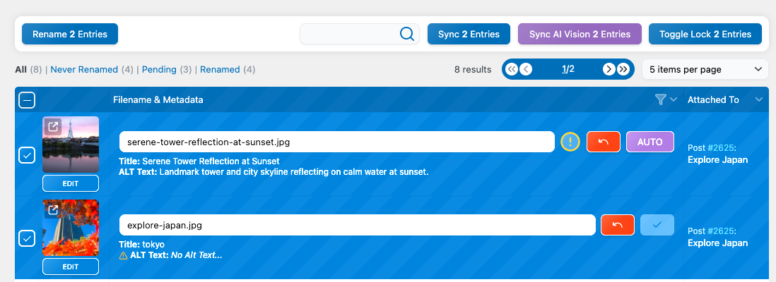 一括リネームダッシュボード